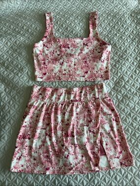 Shabby Chic White and Pink Floral Two-Piece Skirt Set